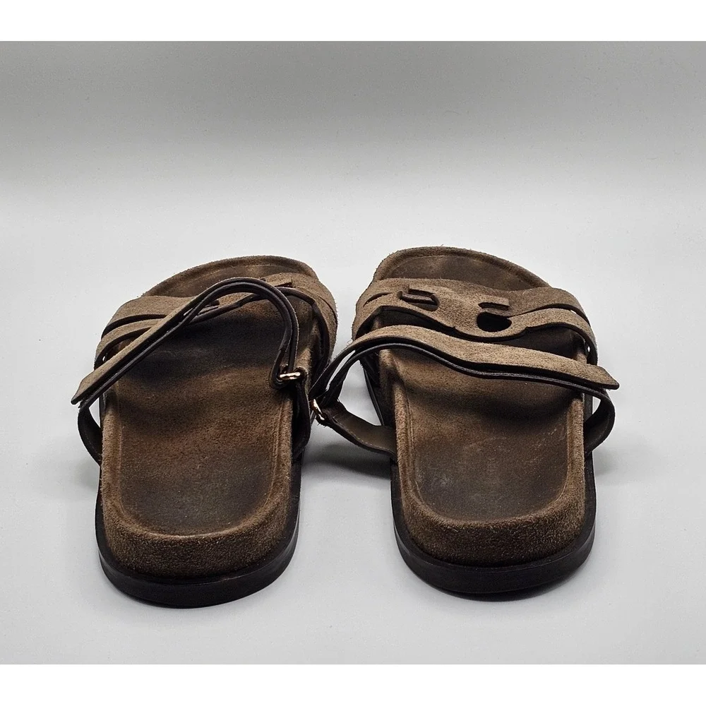 Tory Burch Ines Suede Leather Sport Slide Sandal Size 10 Brown Hook Loop Straps